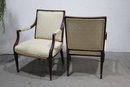 Empire Revival Style Pair Of Upholstered Arm Dining Chairs
