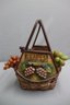 Wicker Grape Basket With Artificial Grape Bunches