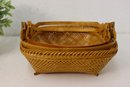Set Of Two Vintage Nesting Garden Trugs Woven Cane And Bamboo Handles
