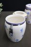 A Pair Of Blue Floral Inspirado Stonelite Cookie Jars/coffee Canisters With Sealing Lids