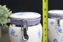 A Pair Of Blue Floral Inspirado Stonelite Cookie Jars/coffee Canisters With Sealing Lids
