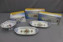 Reticulated White, Blue, Yellow Neoclassical Centerpiece And Two Oblong Trays - With Boxes (mostly New)