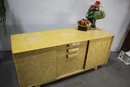 Vintage MCM Style Sideboard Cabinet With Finished Upholstered Back