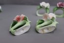 Group Lot Of 11 Hand Painted Porcelain Flower Napkin Rings