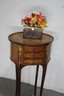 Oval Burl Marquetry And Brass Mounts Bedside Table