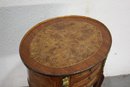Oval Burl Marquetry And Brass Mounts Bedside Table