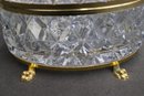 Ornate Heavy Diamond Cut Crystal Dresser Box With Brass  Rima And Feet