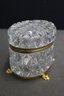 Ornate Heavy Diamond Cut Crystal Dresser Box With Brass  Rima And Feet