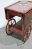 Vintage Chinoiserie Red Painted Drop Leaf Drink Wagon With Glass Tray