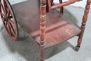 Vintage Chinoiserie Red Painted Drop Leaf Drink Wagon With Glass Tray