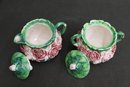 Haldon Group Rose Creamer/Sugar And  Neuwirth/Portugal  Strawberry Lidded Bowl Ceramic