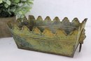 Two Decorative Scallop-edged Verdigris Metal Lions Head Ring Pull Planters