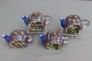 Group Of 4 Vintage Blue Japanese Satsuma Enameled Mini Teapots