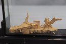 Vintage 1970s Chinese Cork Carving Dioramas In Glass And Black Lacquer