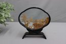 Vintage 1970s Chinese Cork Carving Dioramas In Glass And Black Lacquer