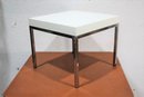 Square Side Table In Chromed Metal And White Laminate Top