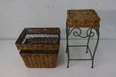 Two Wicker And Decorative Iron Wire Side Table And A Basket Bottom Has 4 Rows Broken