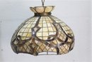 Tiffany Style Butter And Amber Slag Glass Petal Sphere Lamp - (Some Cracks And Some Glass Missing)