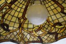 Tiffany Style Butter And Amber Slag Glass Petal Sphere Lamp - (Some Cracks And Some Glass Missing)