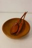 Vintage Carved Tropical Wood Lot: Salad Bowl/Fork/Spoon, Three Leaf Trays, And A Gavel
