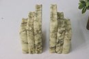 Pair Of Hand Carved Genuine Alabaster Bookends -Made In Italy