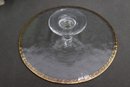 Figured Glass Pedestal Cake Stand With Gold Rim