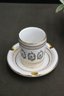 MCM Italian Ceramic Reticulated Gold Band Ashtray With Cigarette Holder, J.W. & Co Marked Bottom
