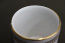 MCM Italian Ceramic Reticulated Gold Band Ashtray With Cigarette Holder, J.W. & Co Marked Bottom