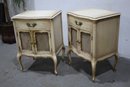 A Pair Of French Provincial Nightstands With Mesh Overlay Cabinet Doors