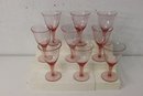 Group Of Nine (9) Flare Rim Rose Pink Glass  Goblets