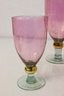Set Of Four (4) Cranberry Purple Glass Knob Stem Goblets