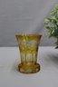 Vintage Cut To Clear Amber Glass Vase With Thick Thumbprint Footing