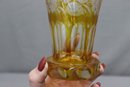 Vintage Cut To Clear Amber Glass Vase With Thick Thumbprint Footing