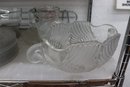 Shelf Lot Of Mixed Glass And Crystal Table Top And Dinnerware Items