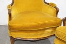 Two Louis XV Style Mustard Velour Cabriolet Back Arm Chairs