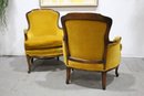 Two Louis XV Style Mustard Velour Cabriolet Back Arm Chairs