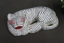 Folk Art Black And White Striped Sleepy Cat Figurine
