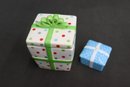 Two Colorful Ceramic Wrapped Gift Boxes