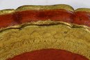 Vintage Red And Gold Decorated Wood Pie Crust Serving Tray