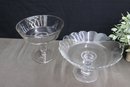 Two Glass  Pedestal Rimmed Pastry Plates - 1 Marked Val-St.-Lambert