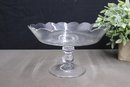 Two Glass  Pedestal Rimmed Pastry Plates - 1 Marked Val-St.-Lambert