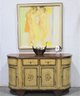 Hand Painted Round Corner Two Drawers Over Double Door Compartment Credenza