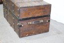 Rustic Wood Leather And Brass Strap Chest With Hidden Compartment Inside Lid