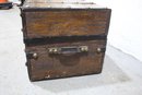 Rustic Wood Leather And Brass Strap Chest With Hidden Compartment Inside Lid