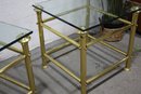 Pair Of Glass Top Brass Cube Rail Side Tables