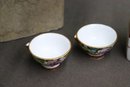 Vintage Japanese Kutani Porcelain Thousand Flowers Sake Decanter With Two Cups