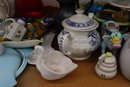 Shelf Lot Of Mixed Table Ware, Dinner Ware, And Table Top Decorative Items