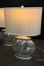 Set Of 2 Cracked Mirrored Glass Lamps With Pearlescent Shades