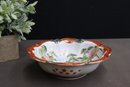 Vintage Hand-Painted Crimson Scalloped Rim Japanese Porcelain Bowl