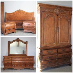 Thomasville/Chateau Provence Bedroom Set - King Size Head Board, Armoire, Chest With Mirror, 2 Night Tables